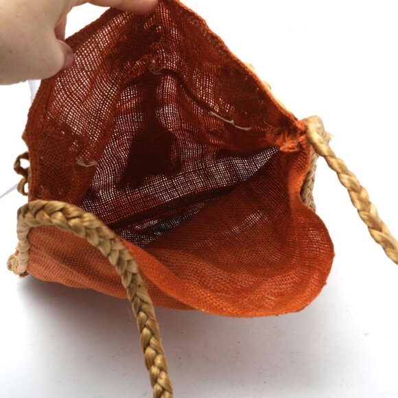 Vintage Burlap Jute Tote Bag Purse Braided Straw Lightweight Brown Tan Folk Art - Picture 5 of 9